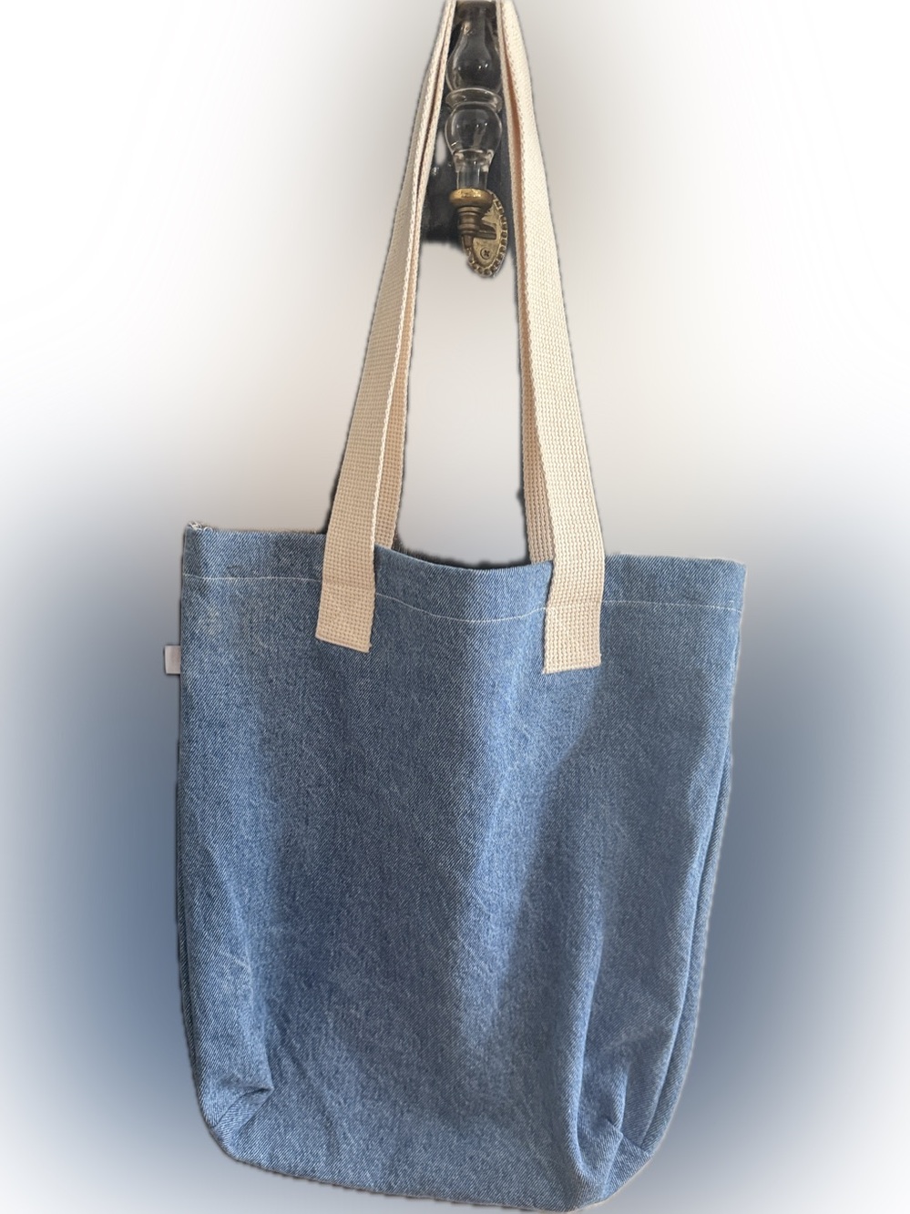 Los Angeles Apparel Denim Blue Canvas Tote with Cream Straps